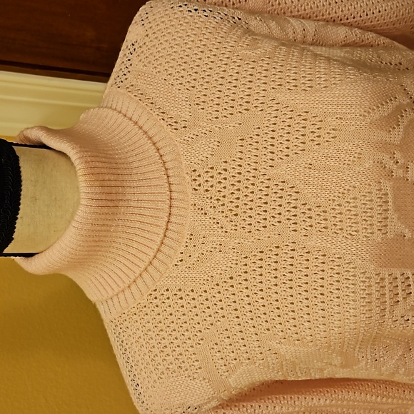 VINTAGE KENETH TOO SWEATER TURTLE NECK PINK FLORAL 100% ACRYLIC NO SIZE TAG - Picture 2 of 9